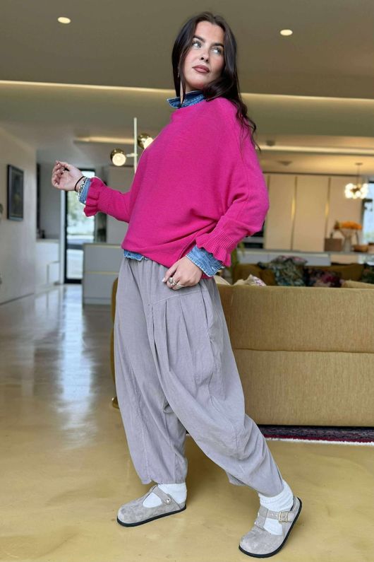 Conrad Batwing Ruffle Cuff Knit Hot Pink